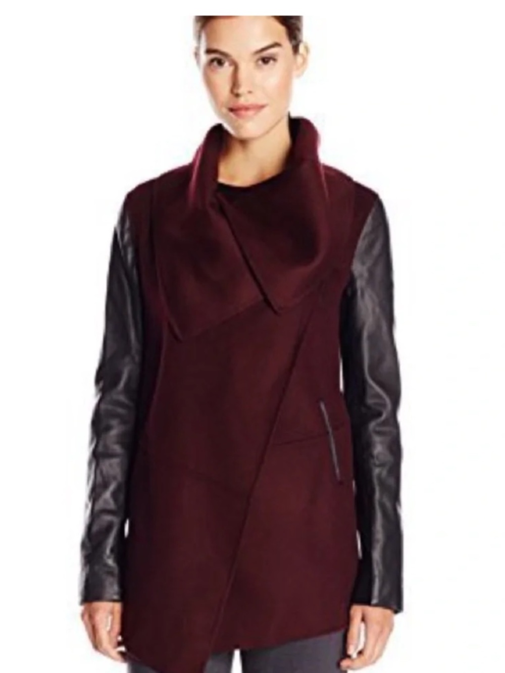 Mackage Vane draped wrap leather sleeves women coat